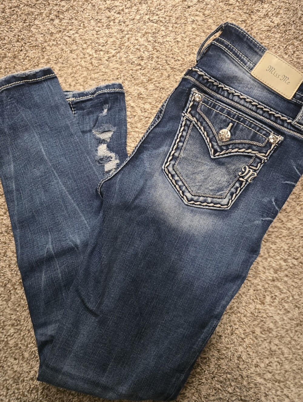 Miss Me Women's Dark Blue Embroidered Pocket Jeans